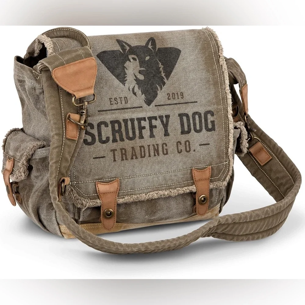 Men's Canvas Messenger Bag in Olive Brown